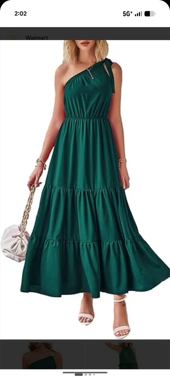 PrettyGarden Emerald Green One Shoulder Tiered Maxi Dress